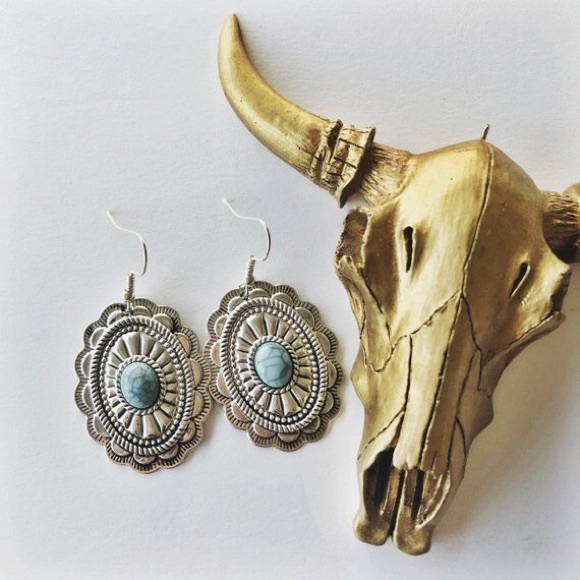 Orion Moon Jewelry - Silver + blue faux marble concho earrings